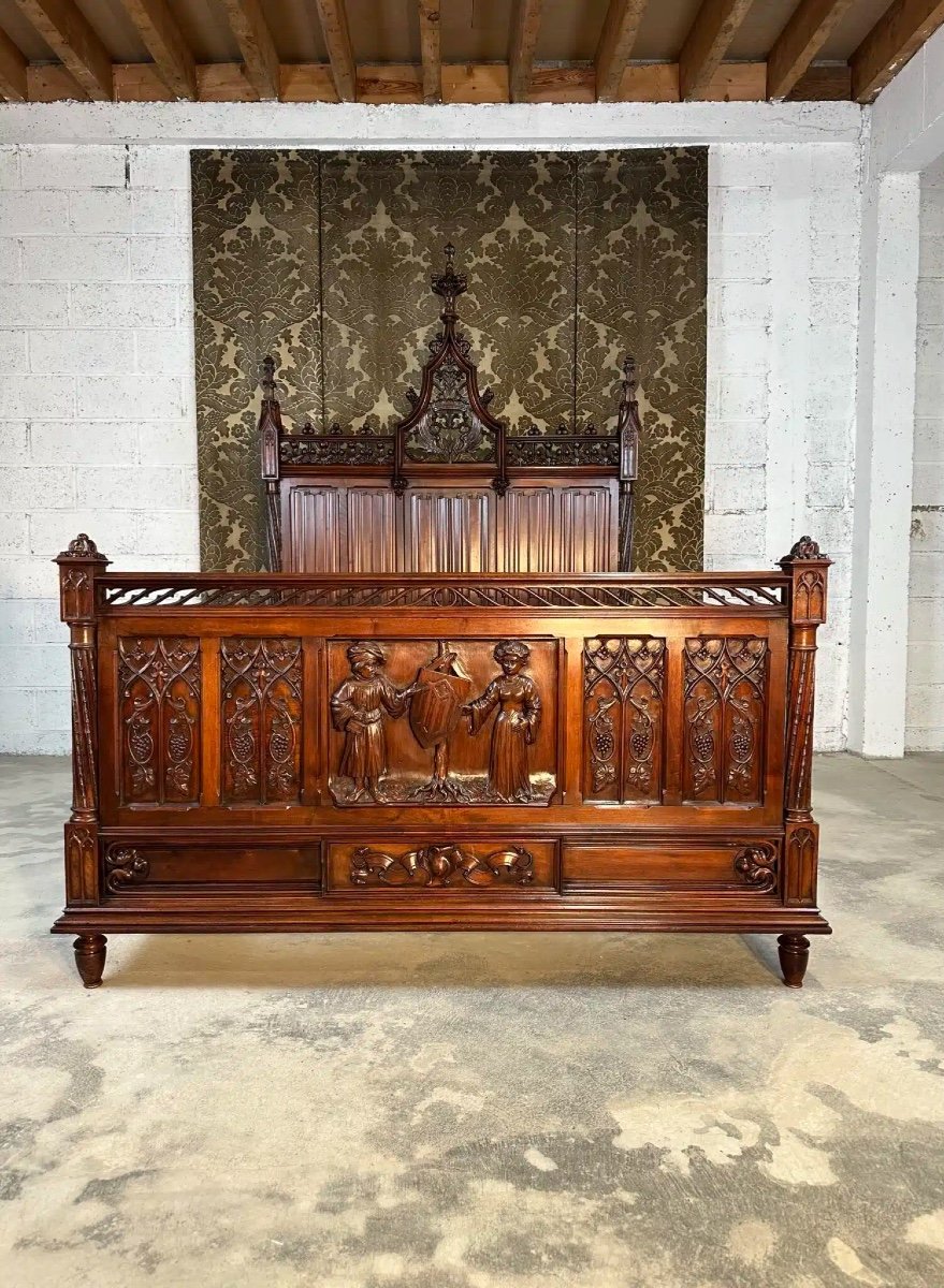 19th Century Gothic Style Walnut Bed-photo-2