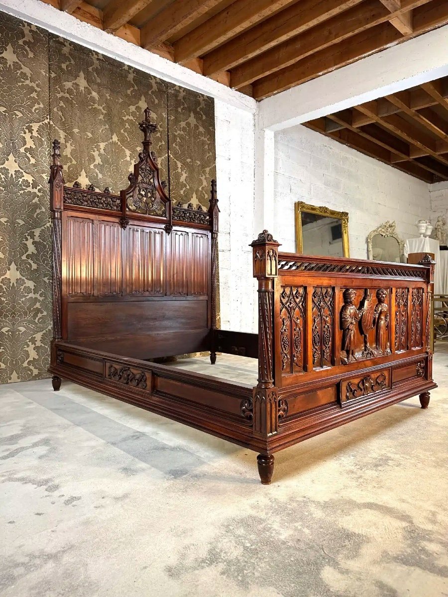 19th Century Gothic Style Walnut Bed