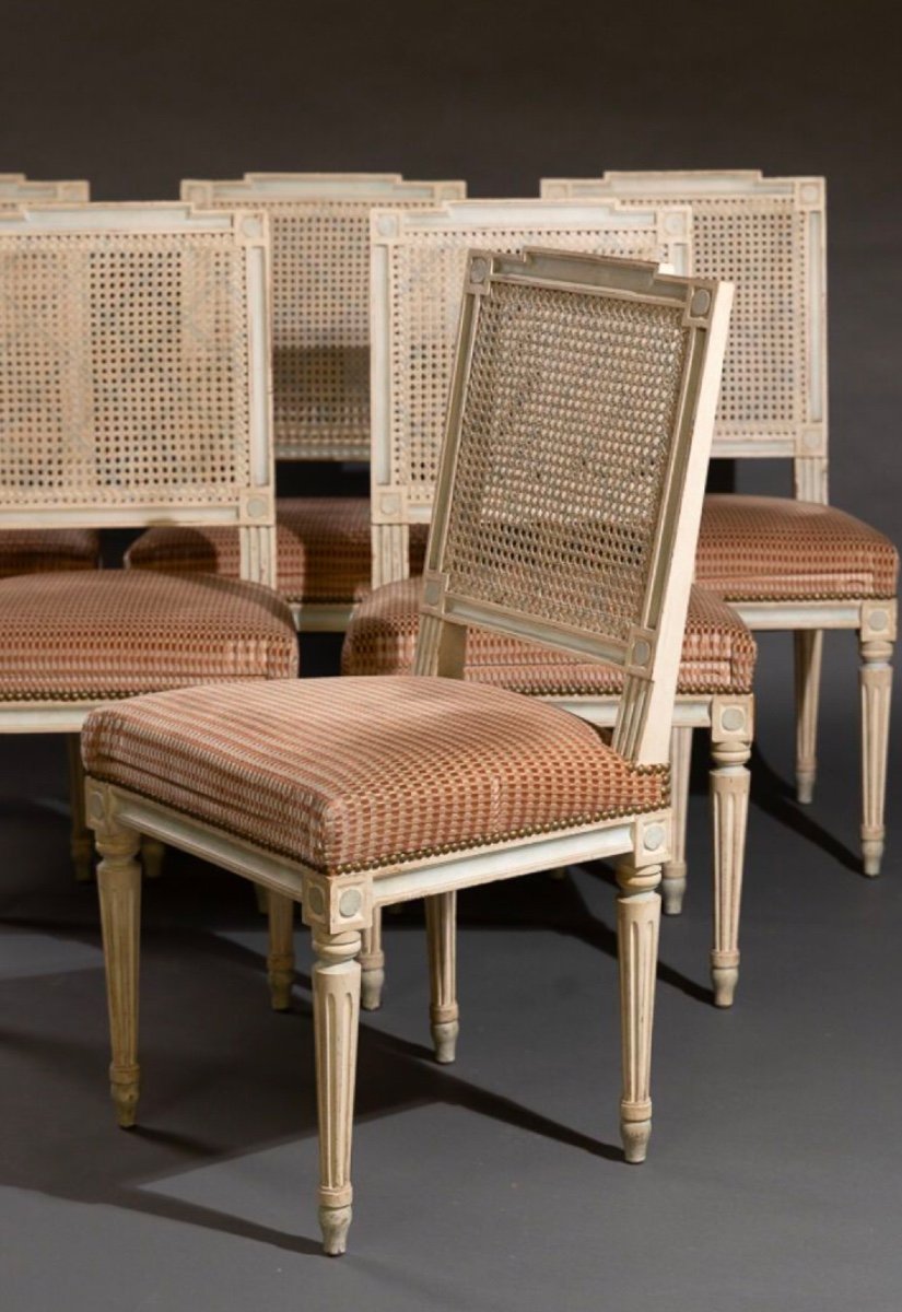 Série De 6 Chaises De Style Louis XVI Laquées Circa 1960-photo-2