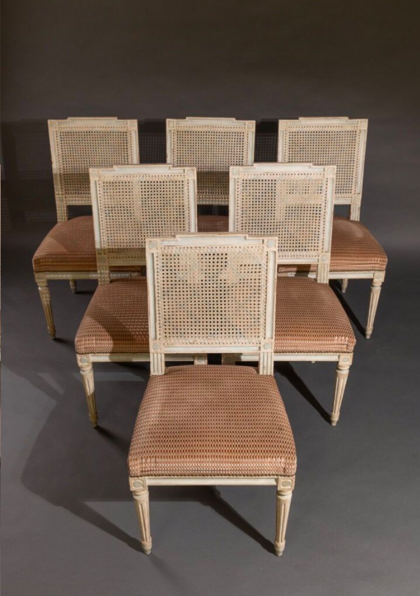 Série De 6 Chaises De Style Louis XVI Laquées Circa 1960-photo-4