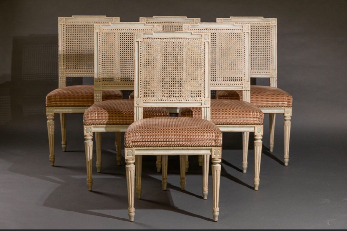 Série De 6 Chaises De Style Louis XVI Laquées Circa 1960