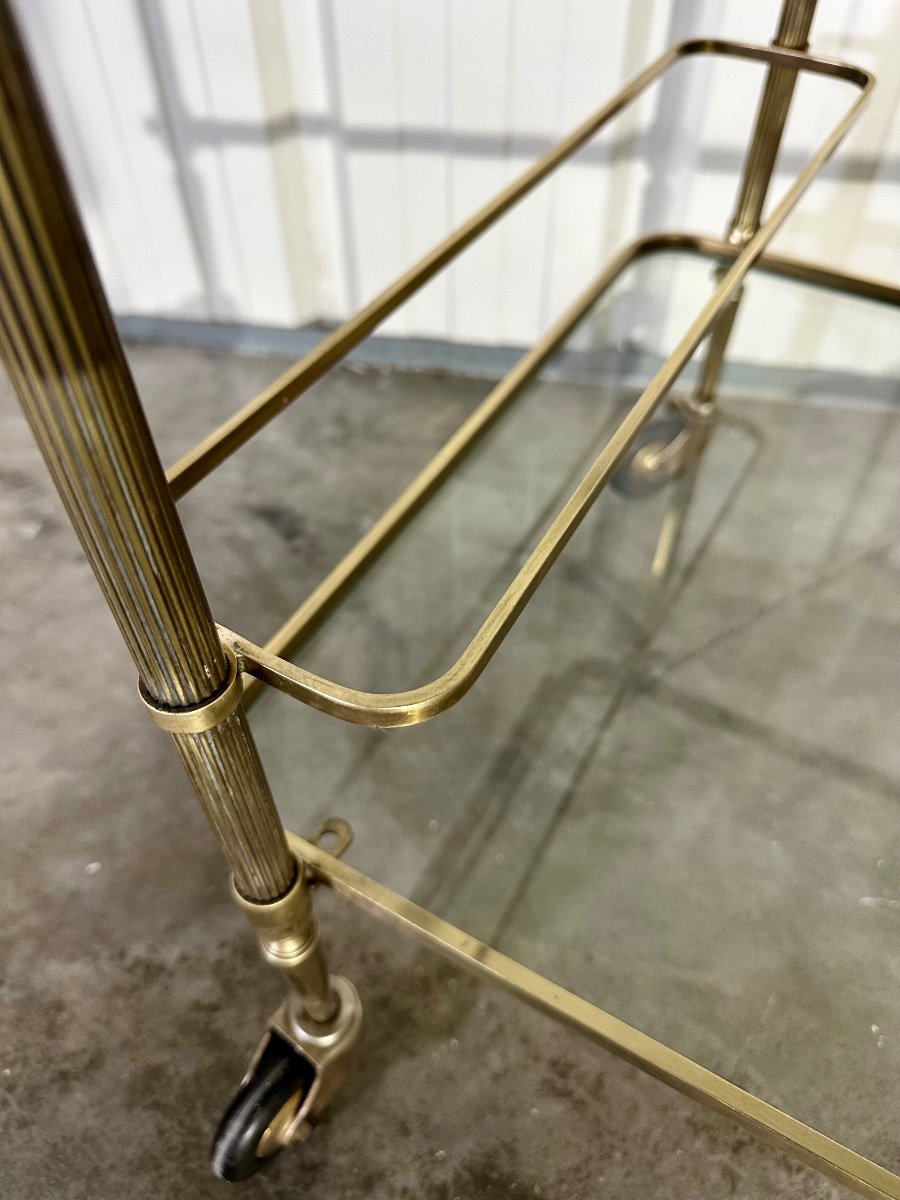 Neoclassical Gilt Brass Rolling Serving Table Circa 1970s-photo-3