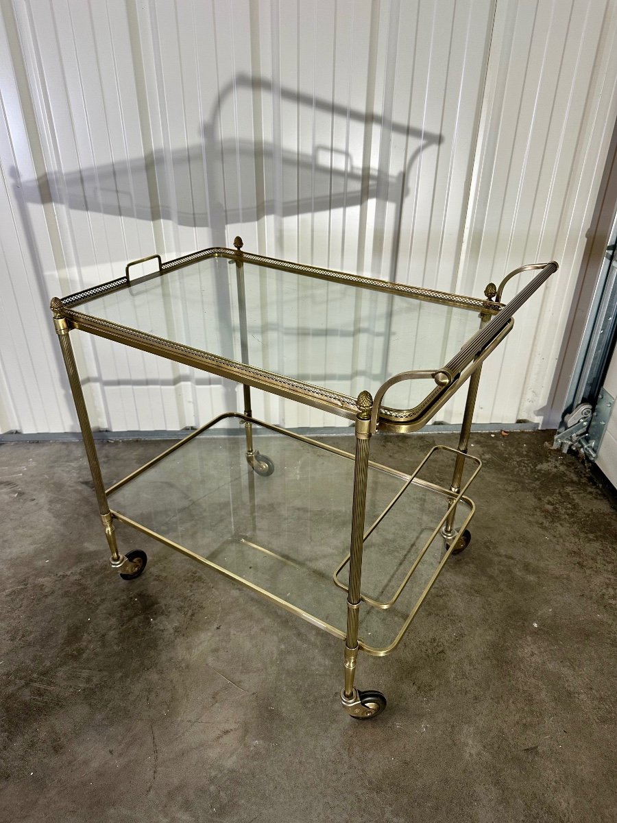 Neoclassical Gilt Brass Rolling Serving Table Circa 1970s-photo-4