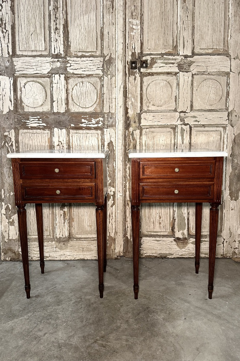 Pair Of Louis XVI Style Mahogany Bedside Tables-photo-5