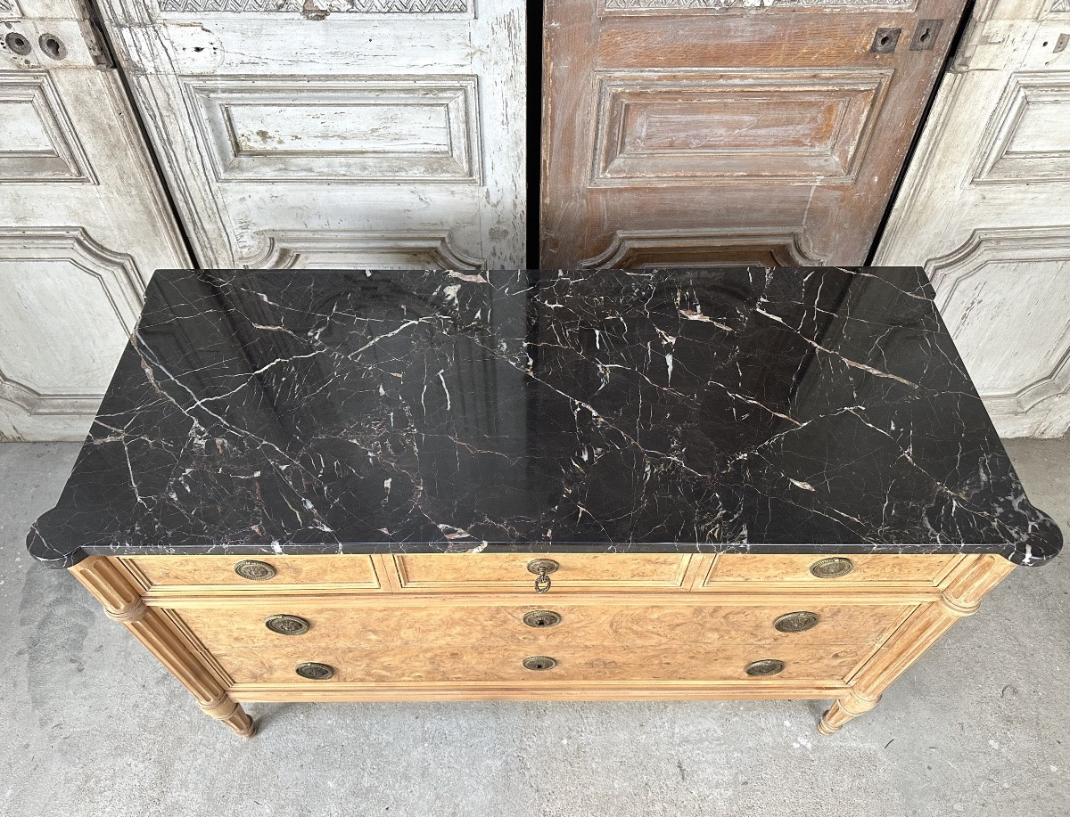 Louis XVI Style Chest Of Drawers With Black Marble Top-photo-1