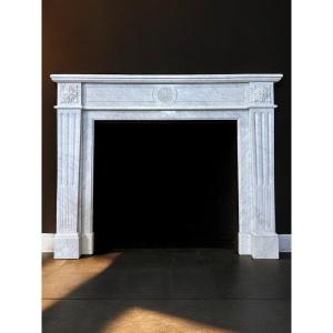 Louis XVI Style White Carrara Marble Fireplace