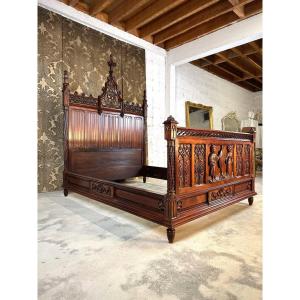 19th Century Gothic Style Walnut Bed