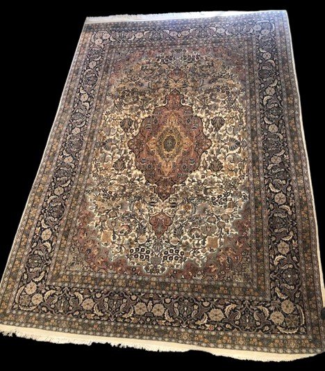 Tapis Inde Kashmir Laine & Soie (Circa 1980)