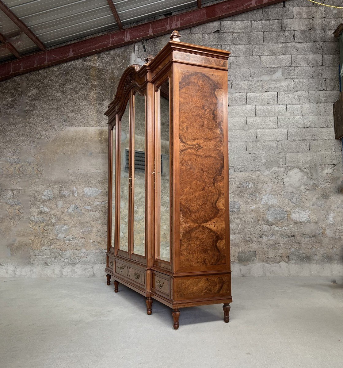 19th Century French Mirror Cabinet Wardrobe Armoire H 2.70 Meters, Louis XVI Style - Mahogany -photo-3