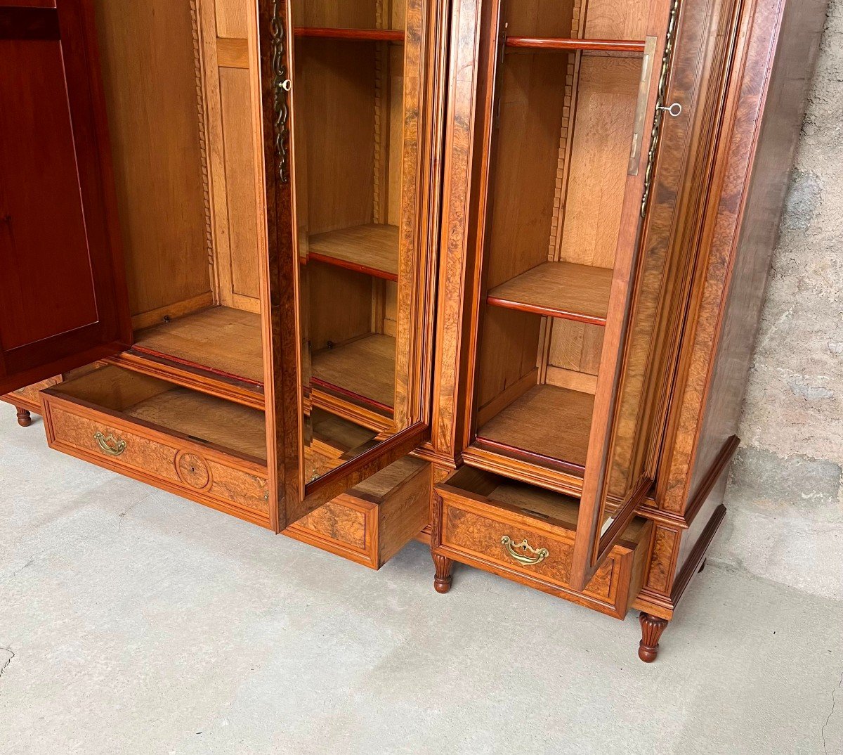 19th Century French Mirror Cabinet Wardrobe Armoire H 2.70 Meters, Louis XVI Style - Mahogany -photo-3