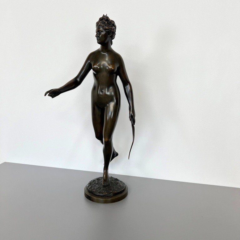 Sculpture Bronze - Diane Chasseresse d'Après Jean-antoine Houdon (1741 – 1828) XIXè