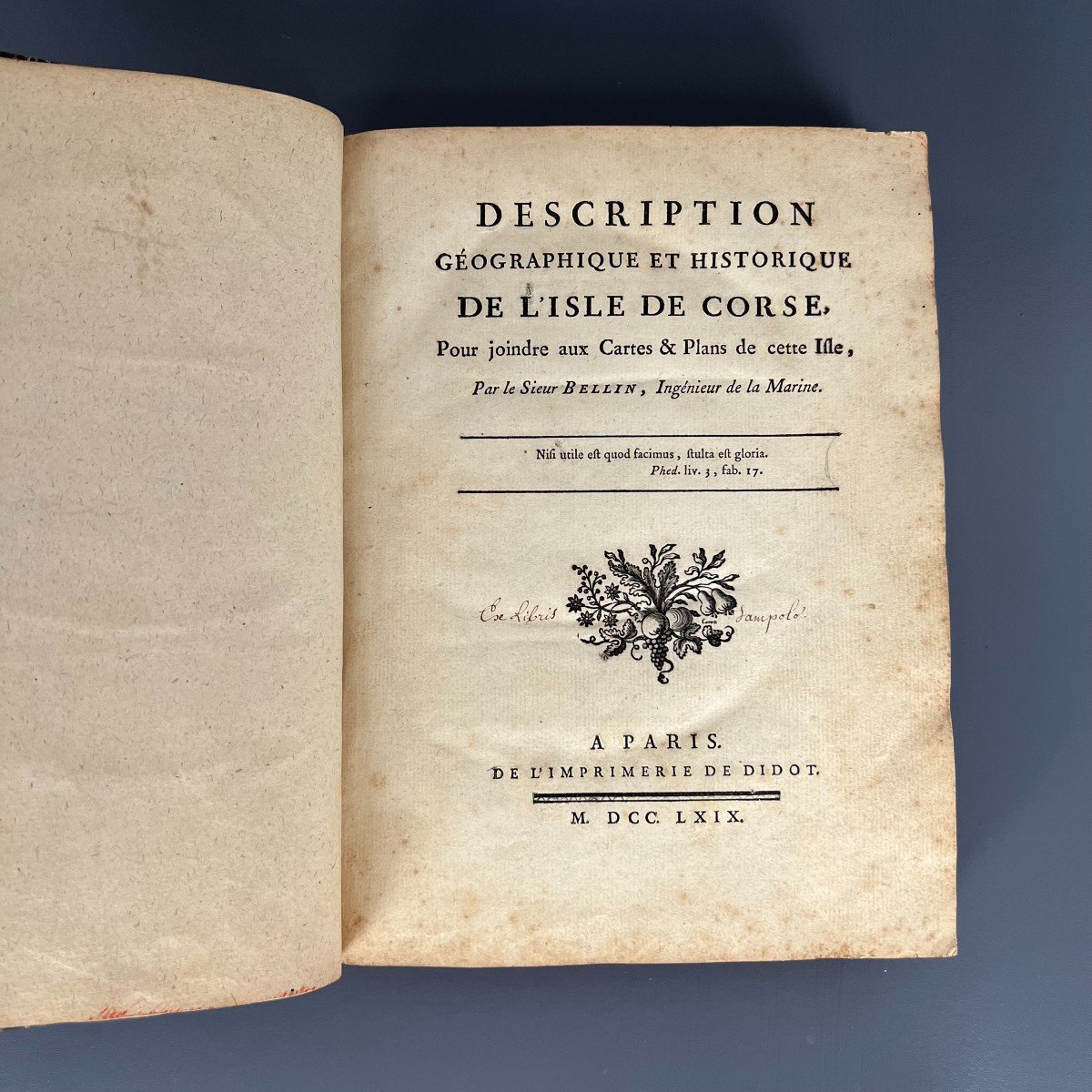 Livre Rare, 1769 Description Géographique Et Historique De l'Isle De Corse Bellin Jacques-photo-3