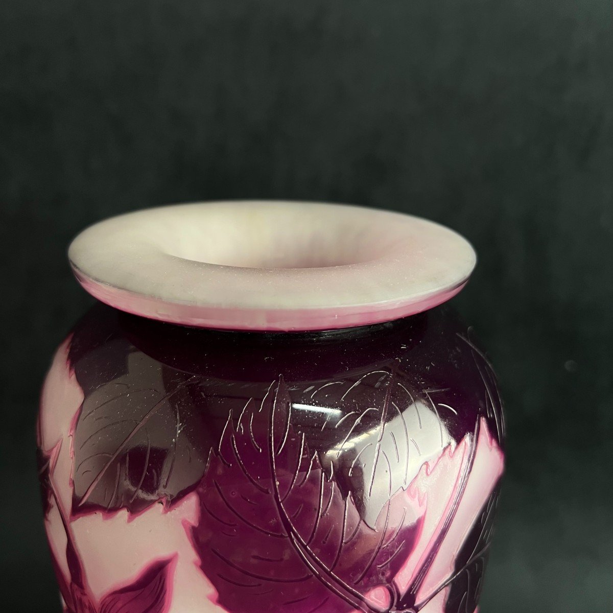 Multilayer Glass Vase By André Delatte With Fuchsia Flowers Design, Art Nouveau, 1920, Nancy-photo-6