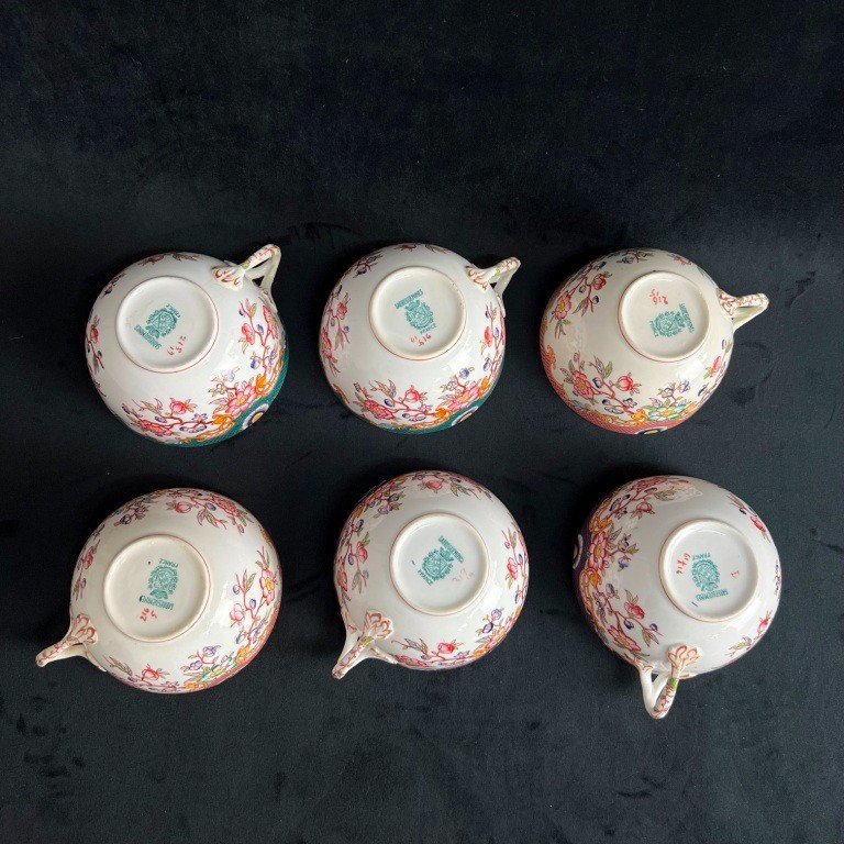 6 Sarreguemines Chocolate Cups And Saucers, Minton Model Antique Porcelain -photo-6