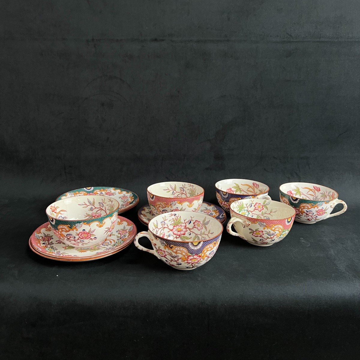 6 Tasses à Chocolat Et Sous Tasses Sarreguemines, Modèle Minton Porcelaine Ancienne 