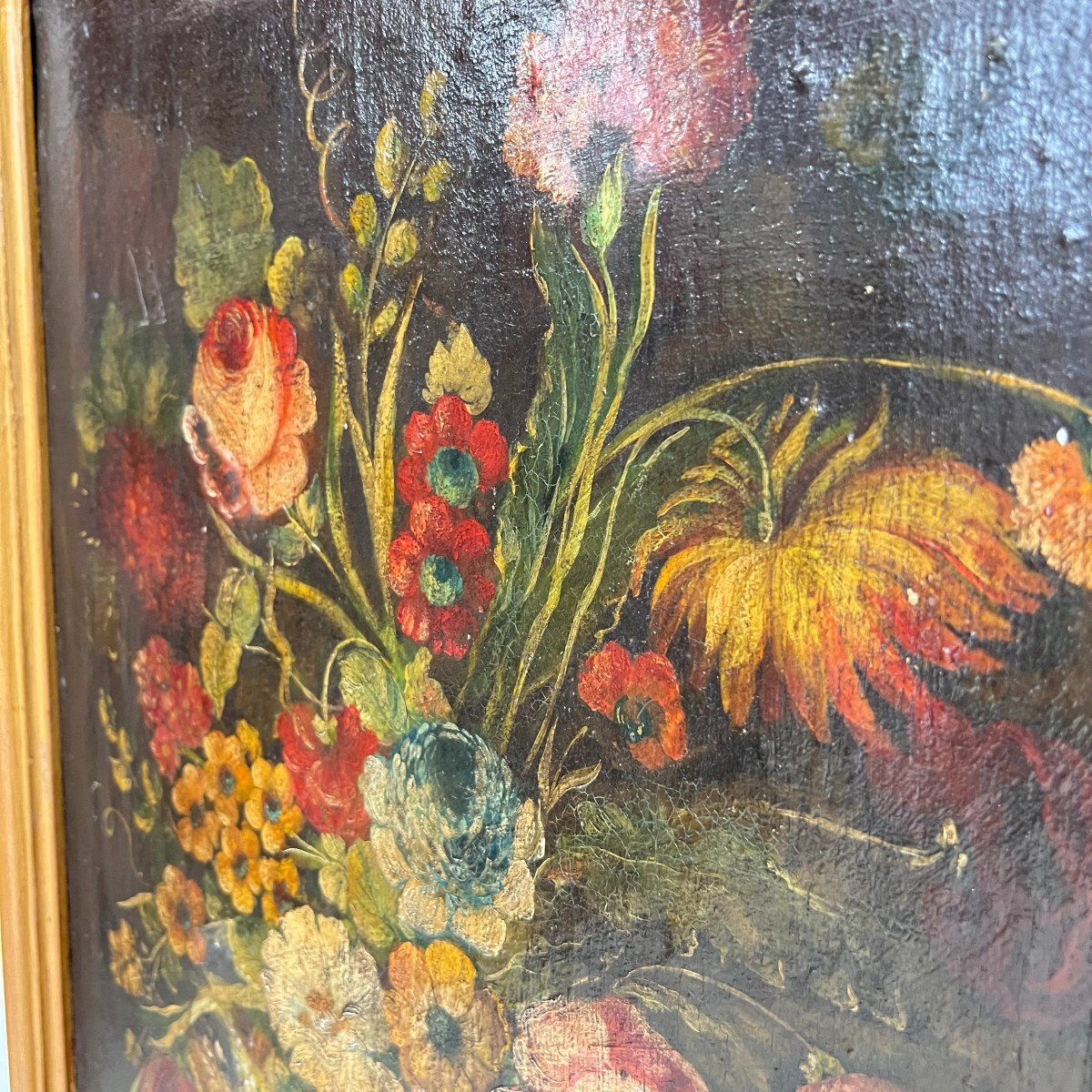 Tableau, Huile Sur Toile, Paire De Grandes Natures Mortes Fleurs XVIIIe Siècle-photo-2