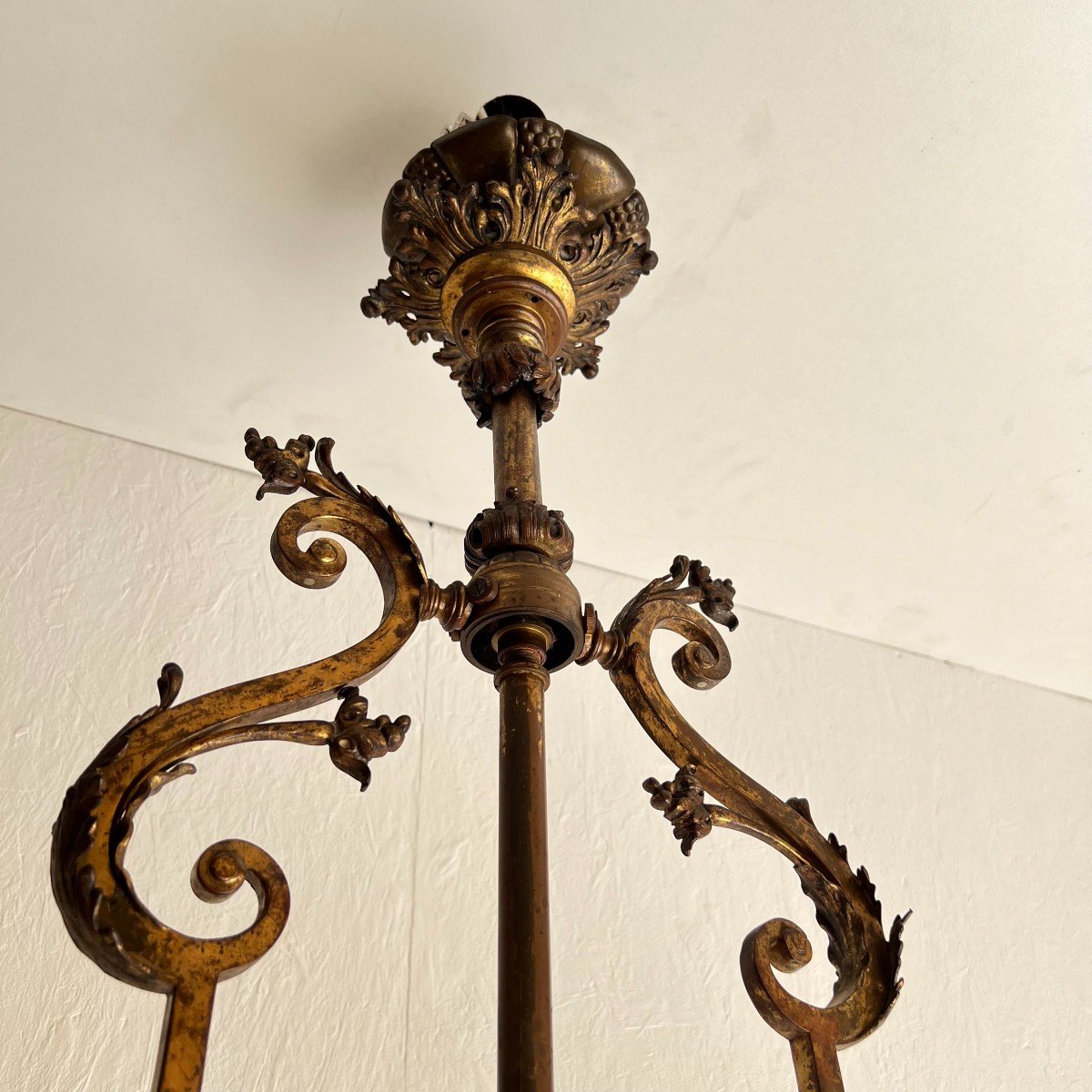 Antique 19th Century Monumental Chandelier, Brass And Gilded Copper, Neo-gothic Late 19th Century-photo-2