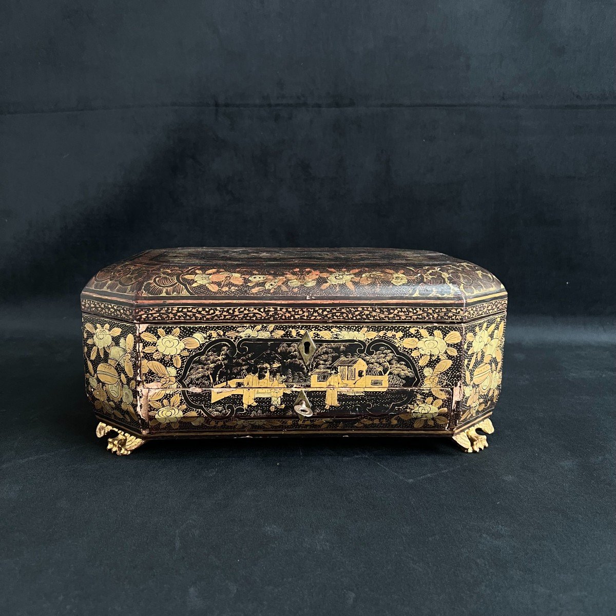 Antique Cantonese Lacquer Sewing Box Asian Art China 19th Century 19th Century-photo-2