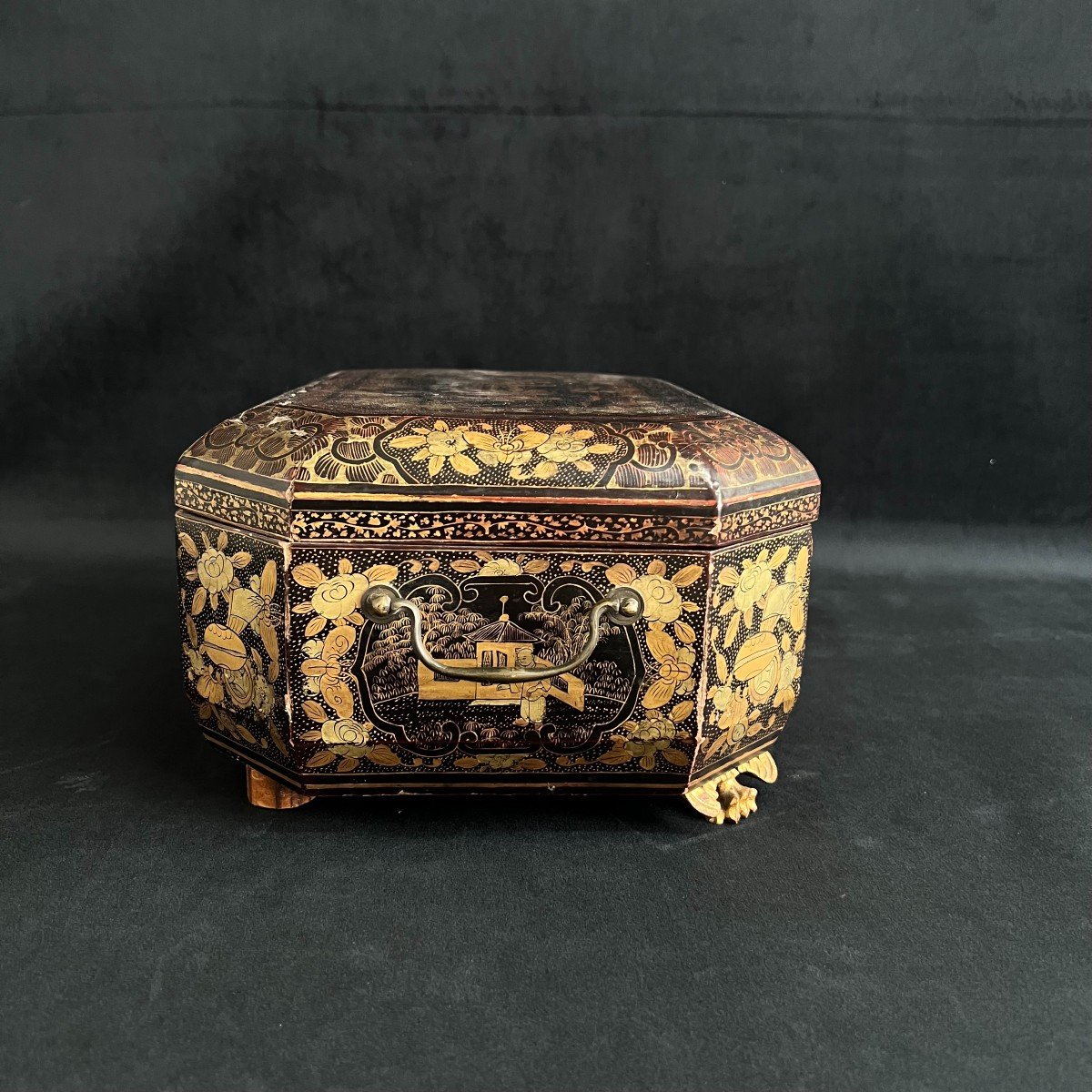 Antique Cantonese Lacquer Sewing Box Asian Art China 19th Century 19th Century-photo-3