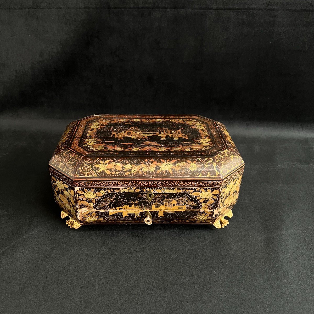 Antique Cantonese Lacquer Sewing Box Asian Art China 19th Century 19th Century