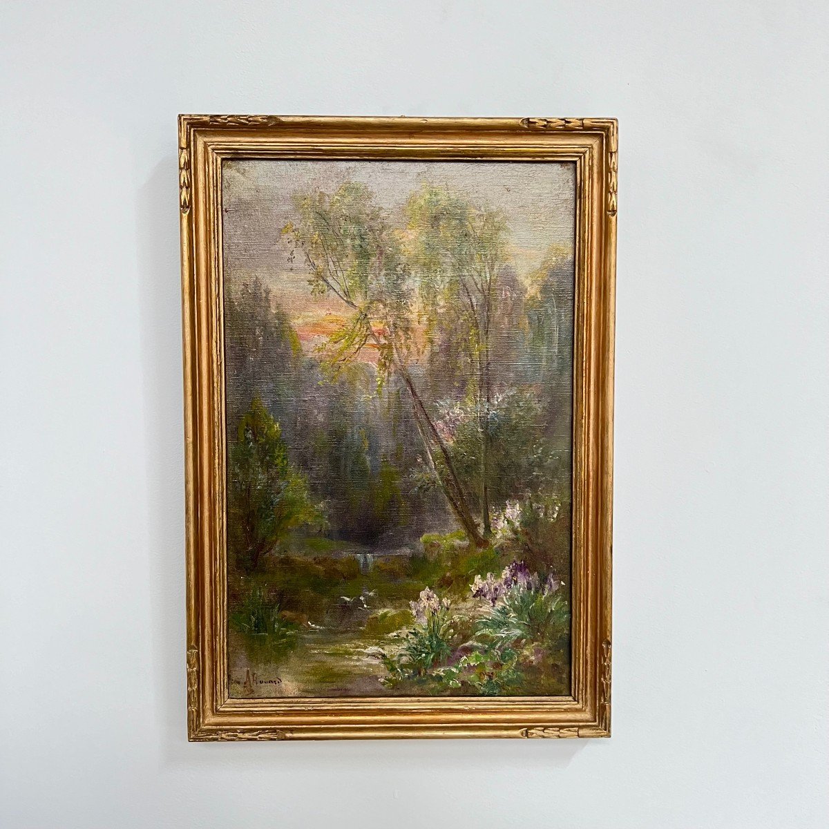 Tableau Peinture, Allouard Edmond 1881-1924 Huile Sur Toile, Bord De Rivière