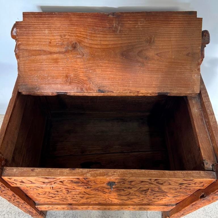 Antique Afghan Panshir Chest Carved Wooden Wedding Furniture 19th Century -photo-2