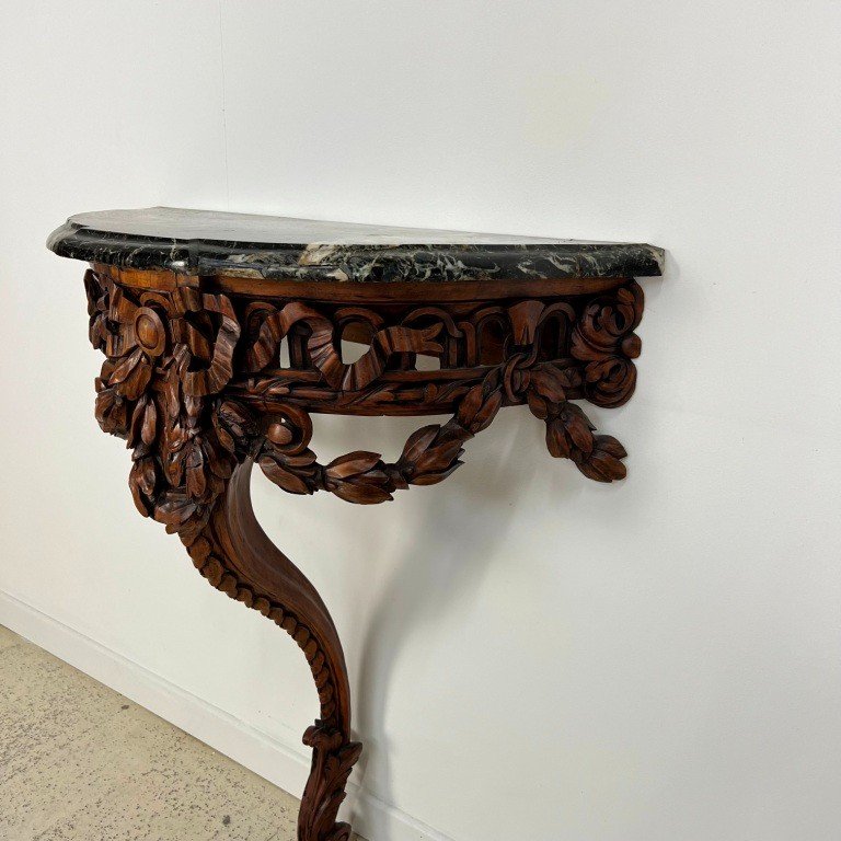 Console d'Applique En Bois Sculpté Et Marbre Du 19ème Siècle XIXe Louis XV-photo-3