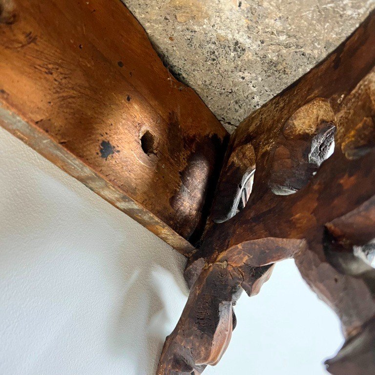 Console d'Applique En Bois Sculpté Et Marbre Du 19ème Siècle XIXe Louis XV-photo-8