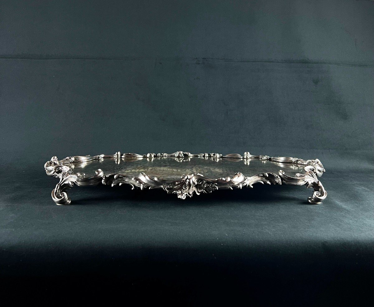 Large Table Top Tray 63 Cm 11 Kg Silver-plated Bronze France - Louis XV Style 19th Century-photo-2