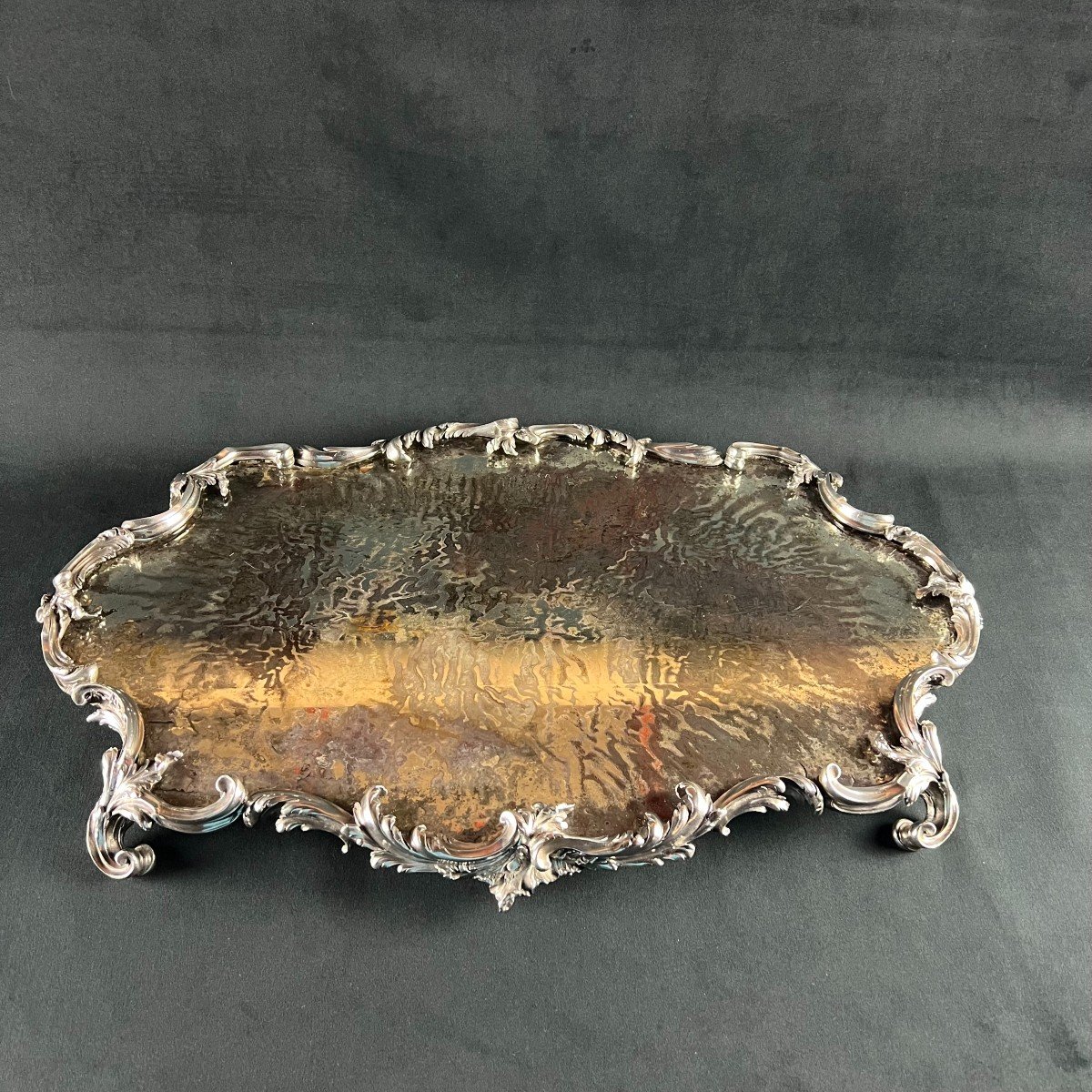 Large Table Top Tray 63 Cm 11 Kg Silver-plated Bronze France - Louis XV Style 19th Century-photo-4