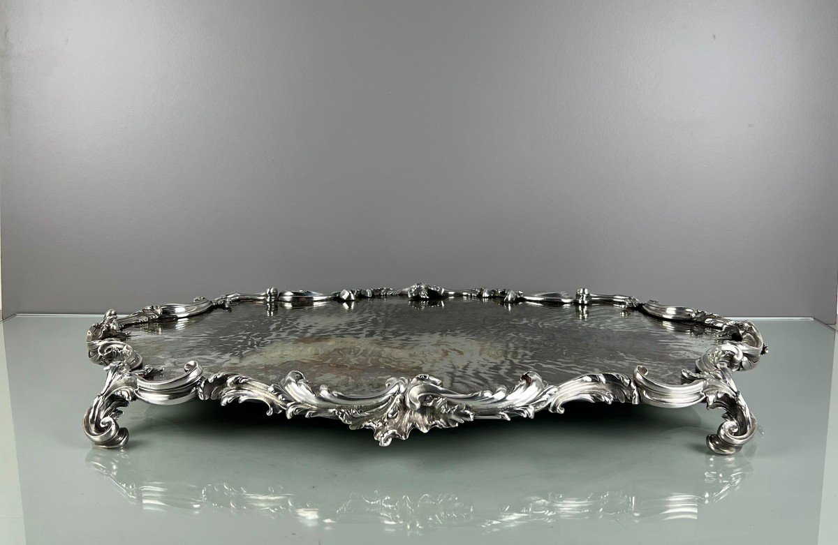 Large Table Top Tray 63 Cm 11 Kg Silver-plated Bronze France - Louis XV Style 19th Century-photo-1