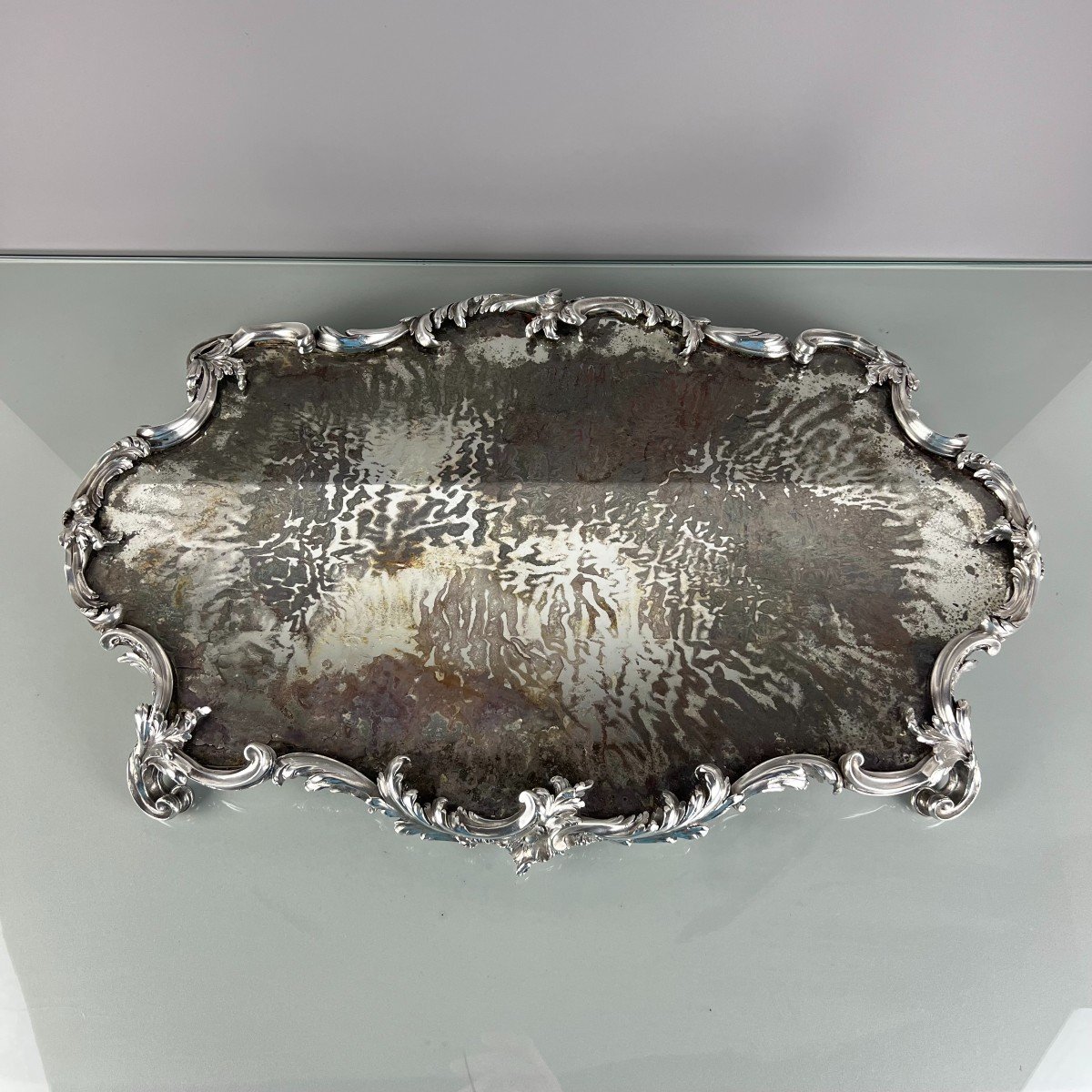 Large Table Top Tray 63 Cm 11 Kg Silver-plated Bronze France - Louis XV Style 19th Century-photo-3