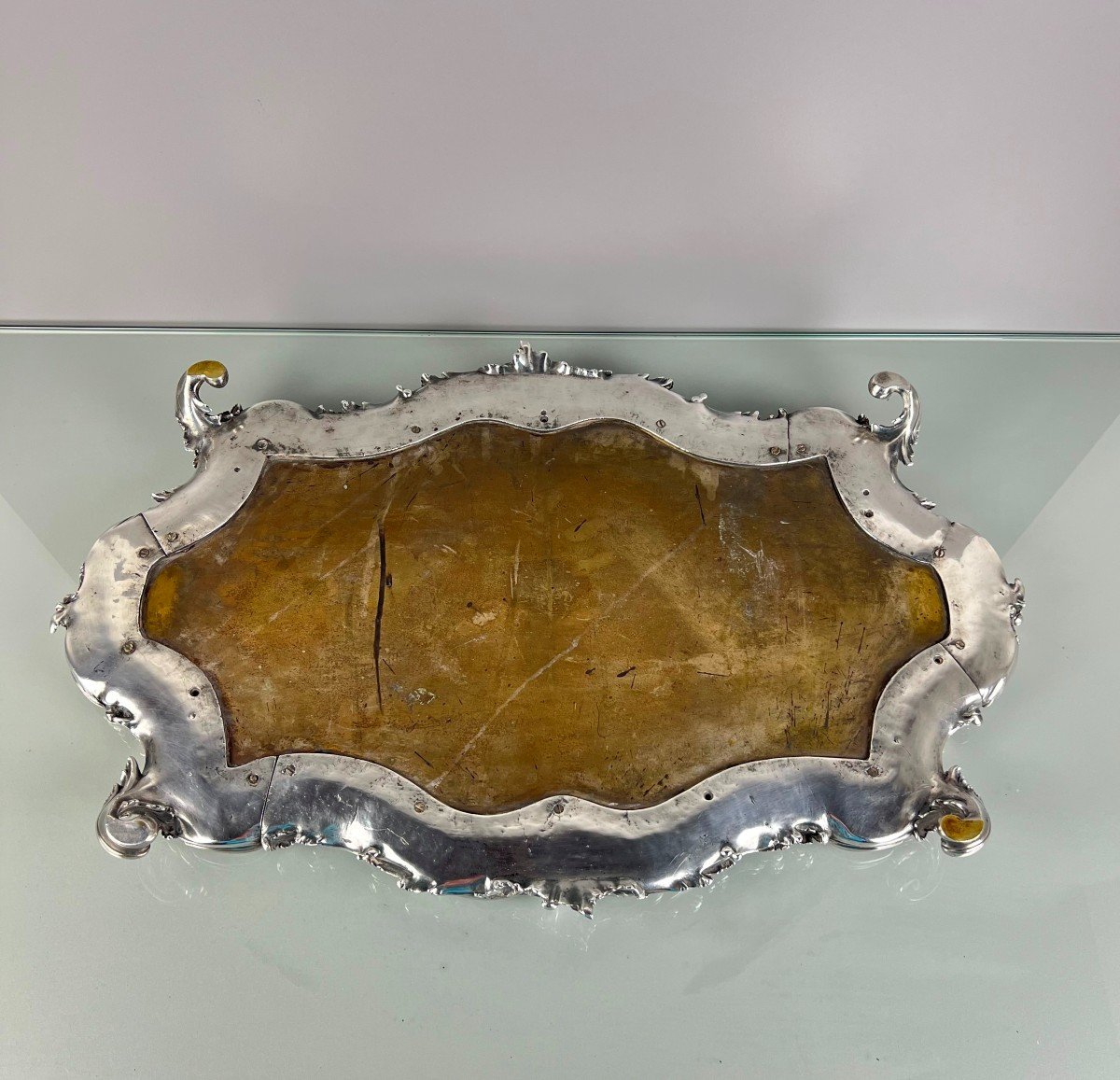 Large Table Top Tray 63 Cm 11 Kg Silver-plated Bronze France - Louis XV Style 19th Century-photo-6