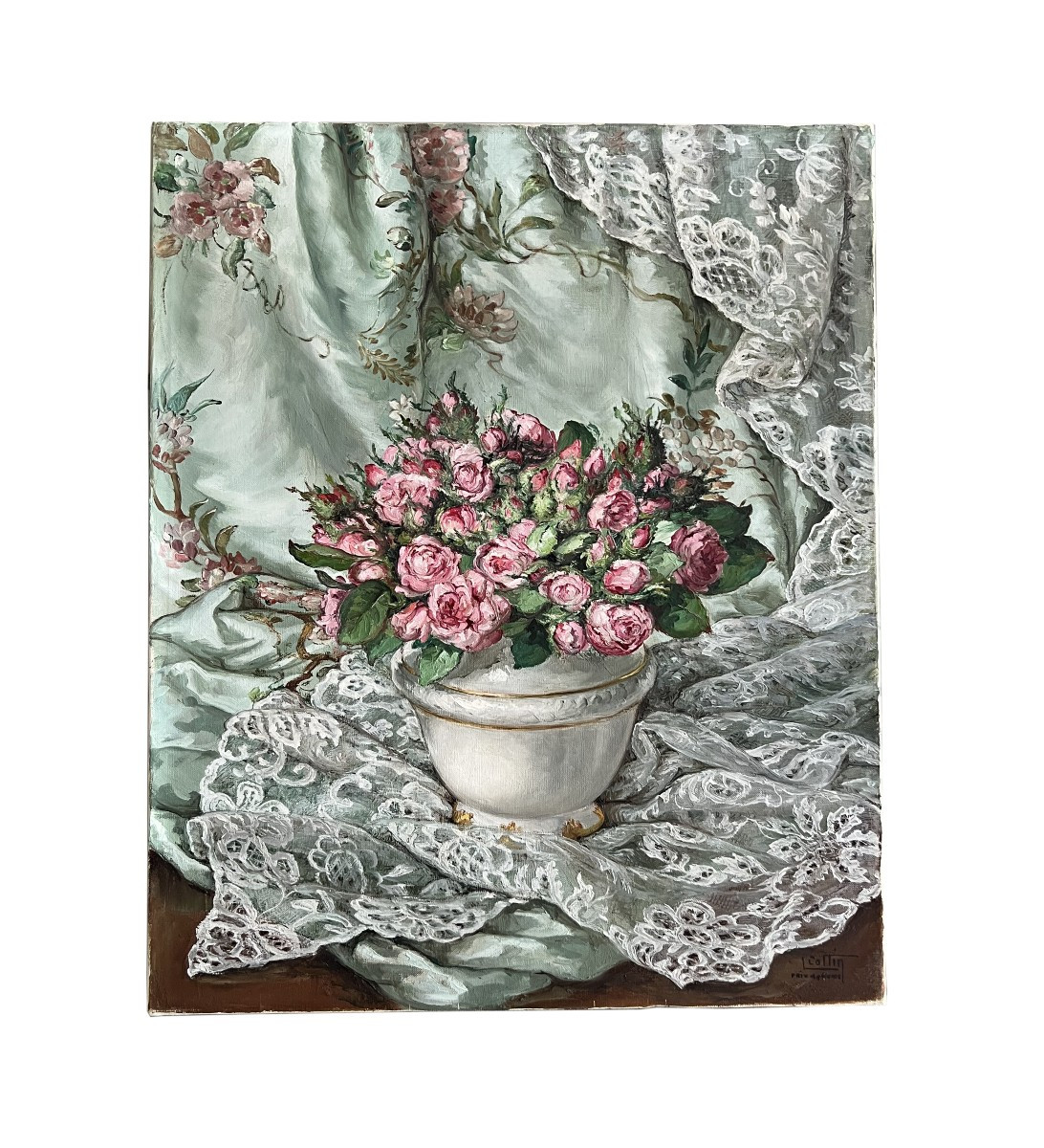 Oil On Canvas Painting By Louise Cottin (1907-1974) Bouquet Of Flowers