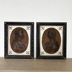 Pair Of Wooden Bas-reliefs - 17th Century Religious And Spiritual - Jesus And The Virgin Mary