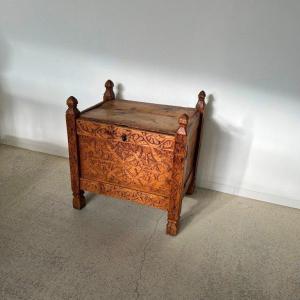 Ancien Coffre Afghan Panshir Meuble De Mariage En Bois Sculpté XIXe Siècle 