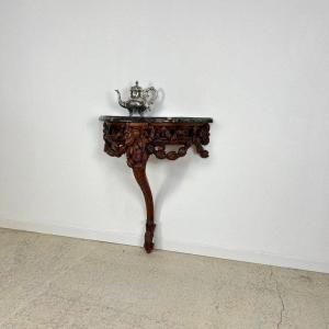 Console d'Applique En Bois Sculpté Et Marbre Du 19ème Siècle XIXe Louis XV