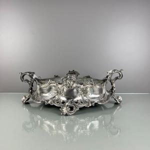 Large Silver Metal Planter, Plate Louis XV Rocaille Style Napoleon III 19th Century France