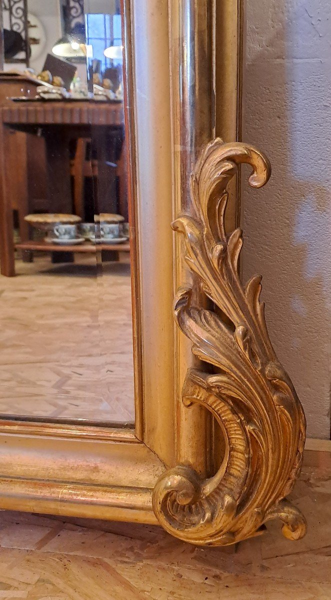 Very Large Napoleon III Fireplace Mirror, In Wood And Gilded Stucco With Beveled Mirror, 19th Century-photo-5