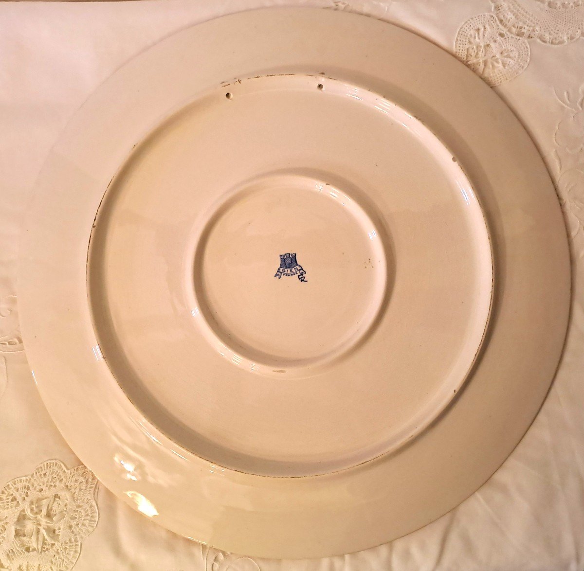 Large Gien Earthenware Dish, Peonies Decoration, 46 Cm-photo-4