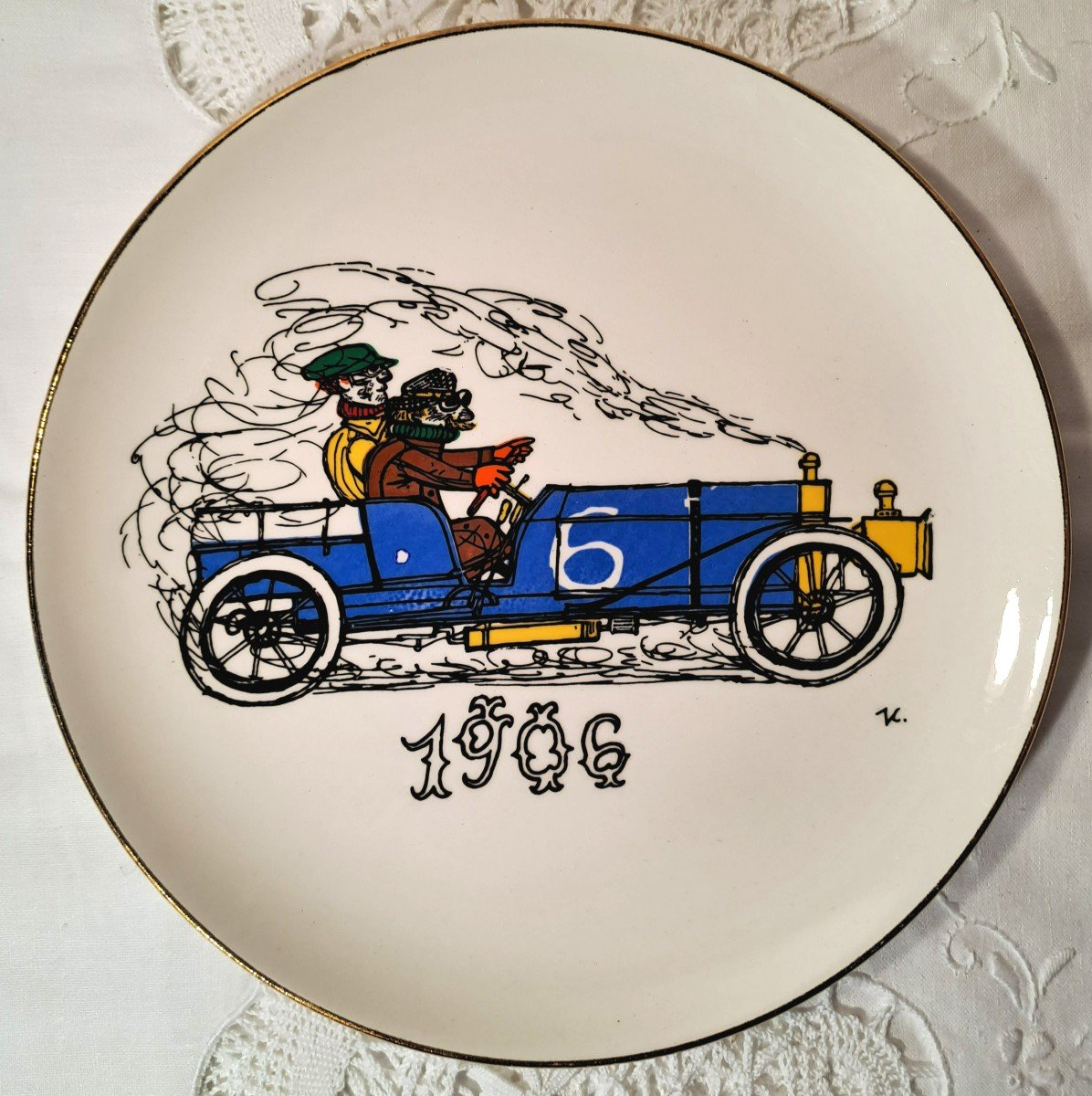 11 Plates Creation Val d'Or For Gien, Series Automobilia, Drawings Jacques Charmoz-photo-4