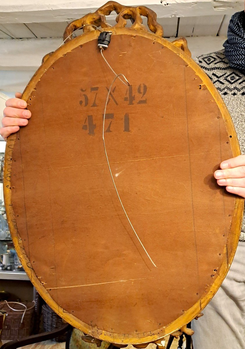 Oval Mirror In Golden Stuccoed Wood, 19th Century-photo-4