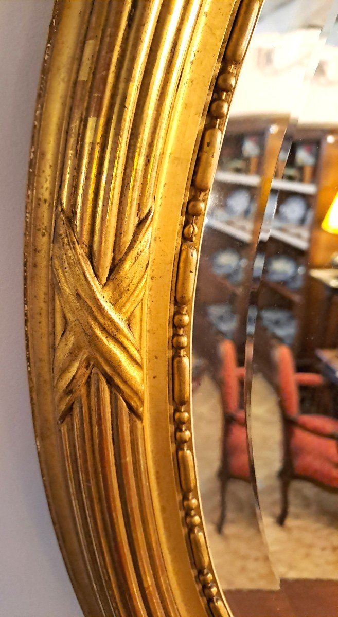 Oval Mirror In Golden Stuccoed Wood, 19th Century-photo-3