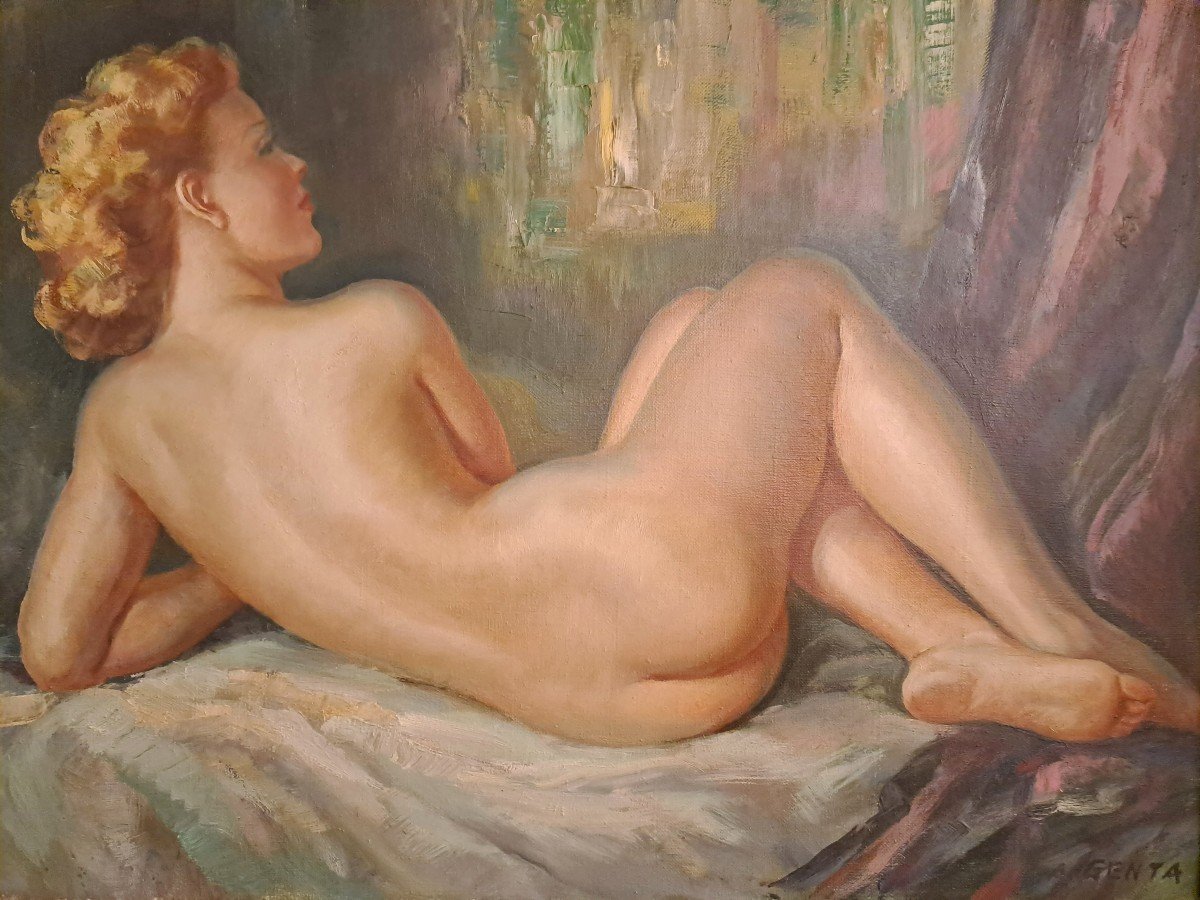 Albert Genta (1901-1989), Oil On Canvas "the Model", Mid 20th Century-photo-2