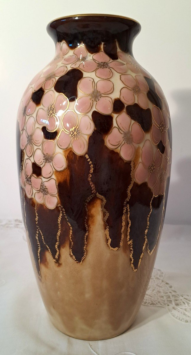 Camille Tharaud Vase, Enamelled Limoges Porcelain, Art Deco-photo-2