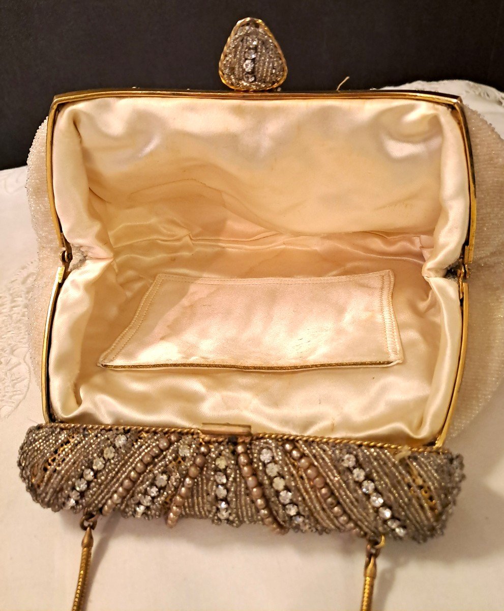 Aumonière ou Sac à Main de Soirée en Perles et Strass, Style Art Déco-photo-3