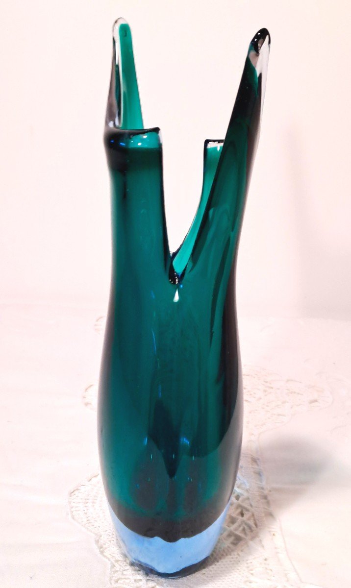 Sommerso Vase With Sliced Neck By Flavio Poli For Seguso Vetri d'Arte, Mid 20th Century-photo-3