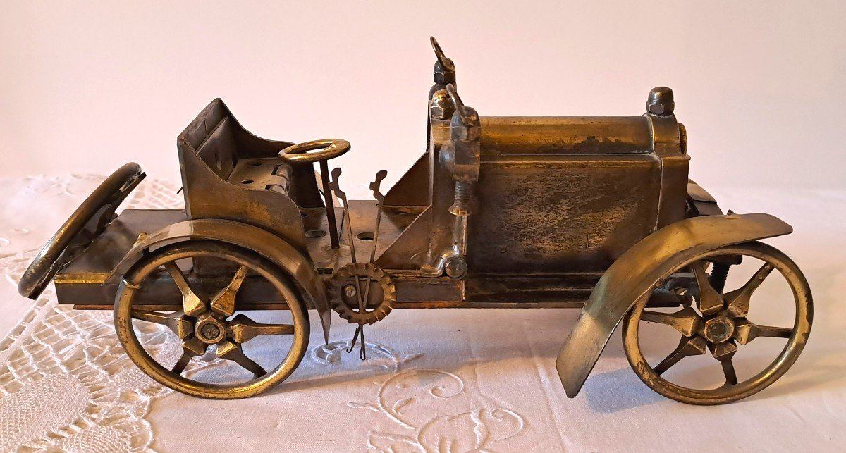 Automobilia: Antique Brass And Copper Scale Model Car, Mid-20th Century-photo-1