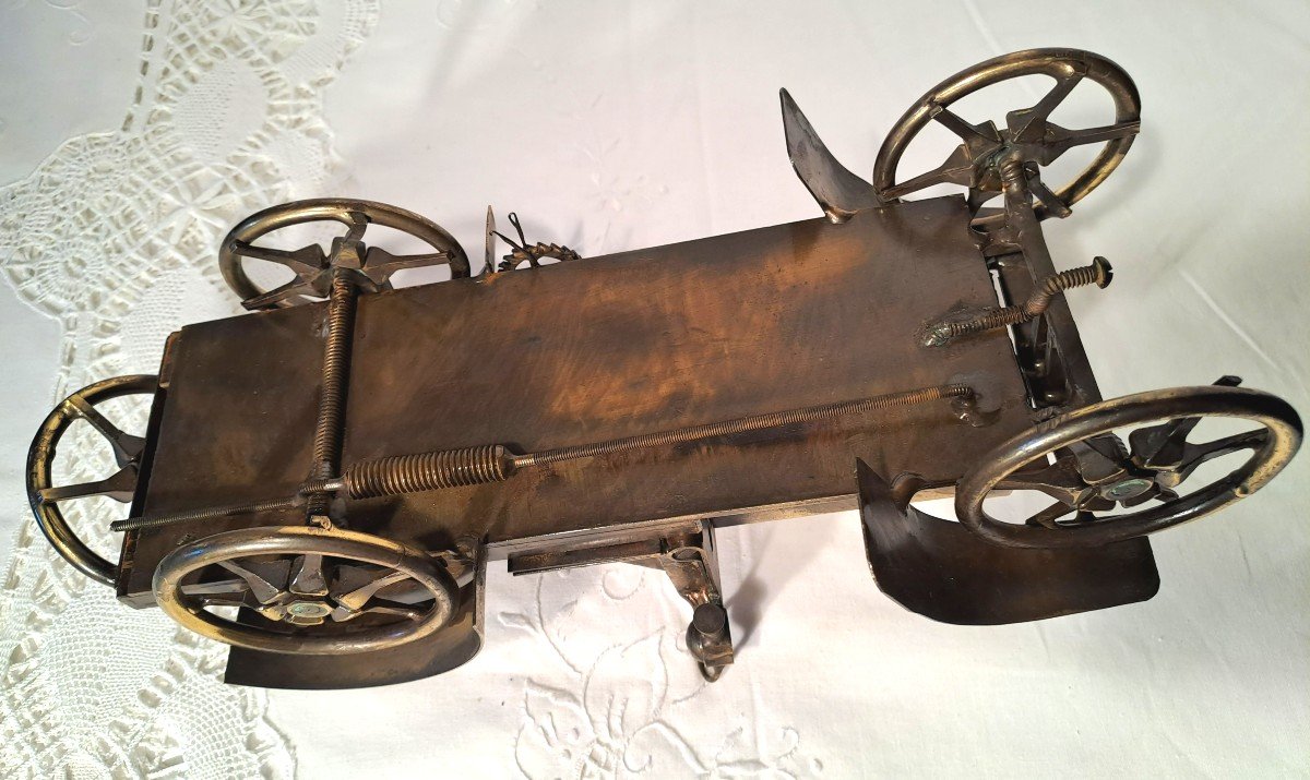 Automobilia: Antique Brass And Copper Scale Model Car, Mid-20th Century-photo-6