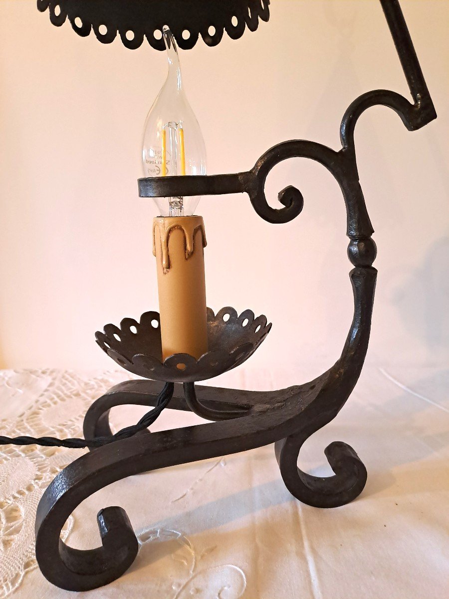 Candlestick With Suspended Wrought Iron Brutalist Style Snuffer-photo-7